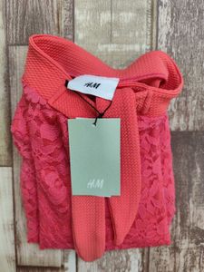 H&amp;M Chic Lace Coral Pink Top - XS/S