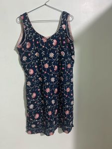 Elegant Navy Floral Embroidered Dress