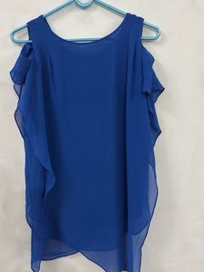 Blue Cold Shoulder Chiffon Tunic Top