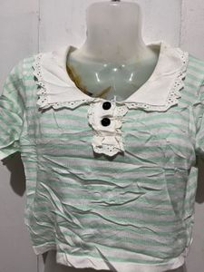 Striped Cropped Polo Top