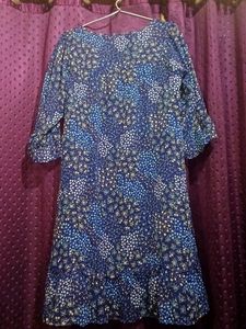 Georgett Blue Flower Printed Frill Frock Style