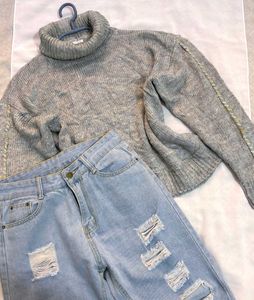 🎉Buy1 Get1 Free🎉Gray Turtleneck Sweater B