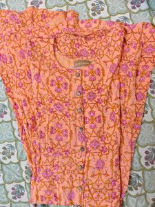Peach Floral front open anarkali Kurta