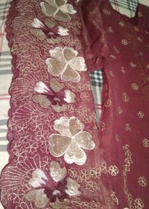 Maroon Kurta Set with Floral Embroidery