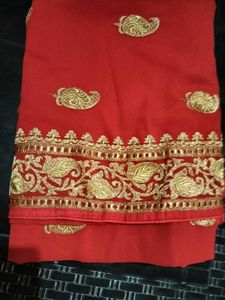 Elegant Red Saree with Gold Embroidery