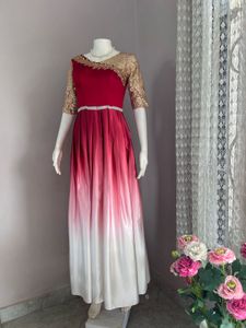 Elegant Red &amp; White Ombre Gown