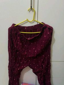 Maroon Heart Print Pajama Top