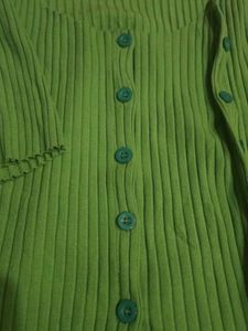 Green Ribbed Button-Up Cardigan Top