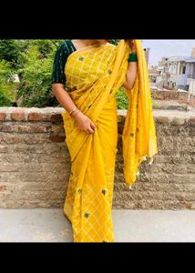 Vibrant Yellow Embroidered Saree