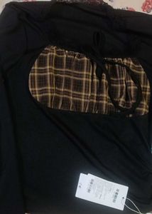 Chic Plaid &amp; Lace Detail Top