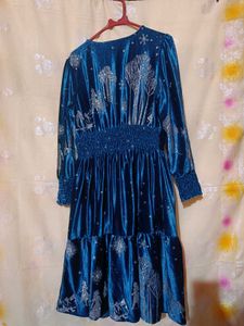 Blue Velvet Print Dress
