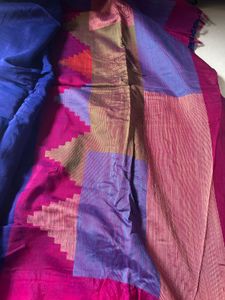 Vibrant Blue &amp; Pink Silk Saree
