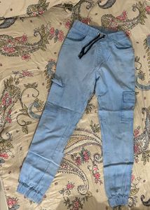 Light Wash Cargo Jogger Pants