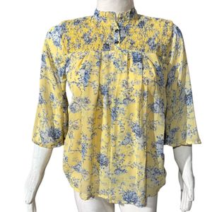 Chic Yellow Floral Smocked Blouse
