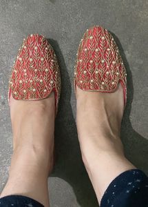 Red Embroidered Ethnic Footwear