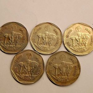 Set Of 5 One Rupee Small Farmers FAO Series Coins
