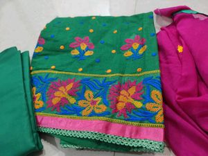Embroidered  Set - Green &amp; Pink