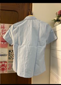 Light Blue Collared Short Sleeve Top