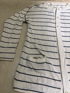 Classic Nautical Striped Knit Cardigan with Front