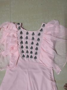 Pink Embellished Ruffle Sleeve Gown