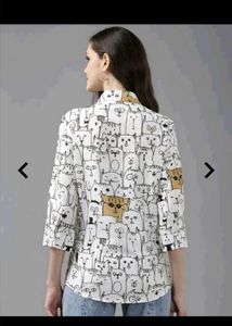 Cute Cat Print Button-Up Shirt