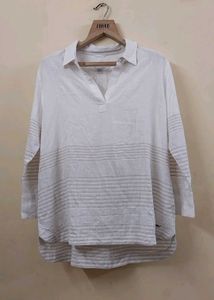 White Striped Collared Tunic Top