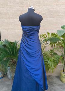 Elegant Strapless Blue Gown with Embellishments