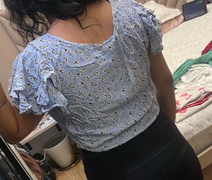 Blue Floral Top With frills