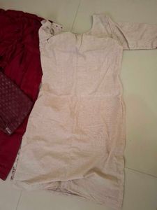 Maroon &amp; White Ethnic Kurta Set