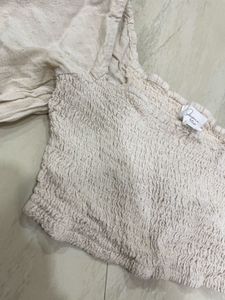 Beige Crop Top with Long Sleeves