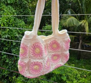 Handmade Crochet Flower Tote Bag