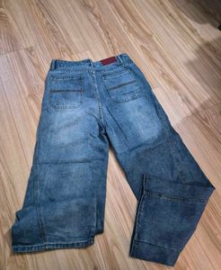 baggy flared denim stone wash jeans