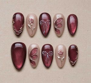 Elegant Burgundy Press-On Nails. (Customizable)