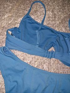 Blue Textured Bikini Set