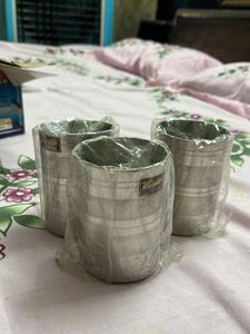Rishabh Gold Stainless Steel Glasses 3peice Set