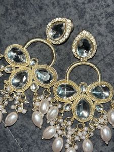 Elegant Gold-Tone Chandelier Earrings with Pearls