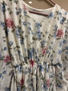 Floral Print Kaftan Dress with Lace Trim