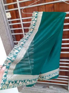 Temple Border Lycra Blend, Chiffon Saree