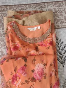 Peach Floral Anarkali Gown