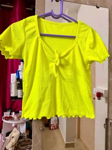 Neon Yellow Lettuce Hem Crop Top