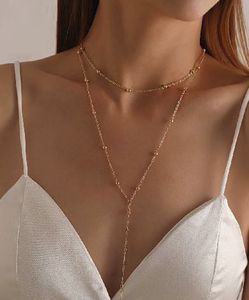 Layered Gold Chain Necklace with Beads