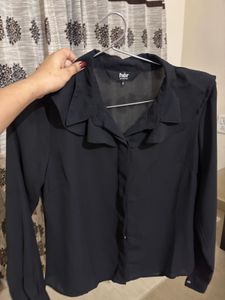 Chic Black Sheer Button-Up Shirt