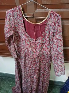 Elegant Red Paisley Print Anarkali Suit Set