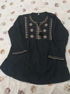 Embroidered Black Top