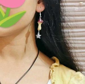 Handmade Clay Cute Mushroom &amp; Star Dangle Earrings