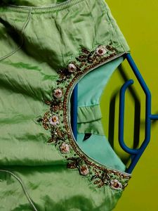 Green Embroidered Silk Blouse and skirt