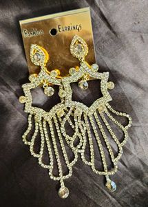 Gold Plated Stone Studded Long Dangler Earrings