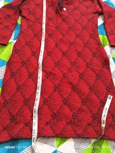 Red Geometrical woolen Kurta