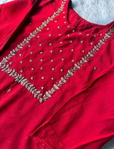 Embroidered Red Silk Blouse
