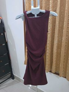 Elegant Ruched Maroon Dress